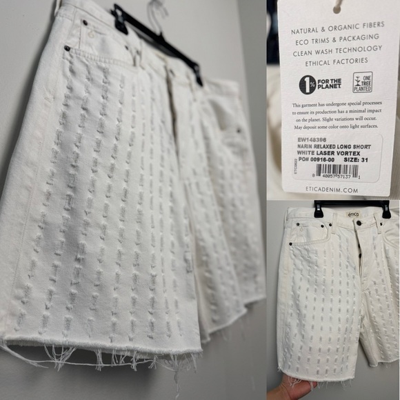 ETICA Narin Relaxed Long Short White Laser Vortex Denim Jeans NWT - Picture 2 of 11